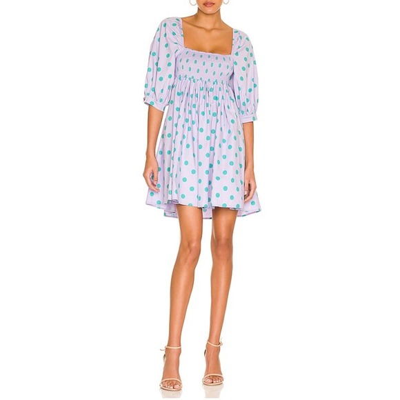 Pitusa Dresses & Skirts - Pitusa Polka Dot Smocked Puff Sleeve Girls Brunch Mini Dress Purple Small